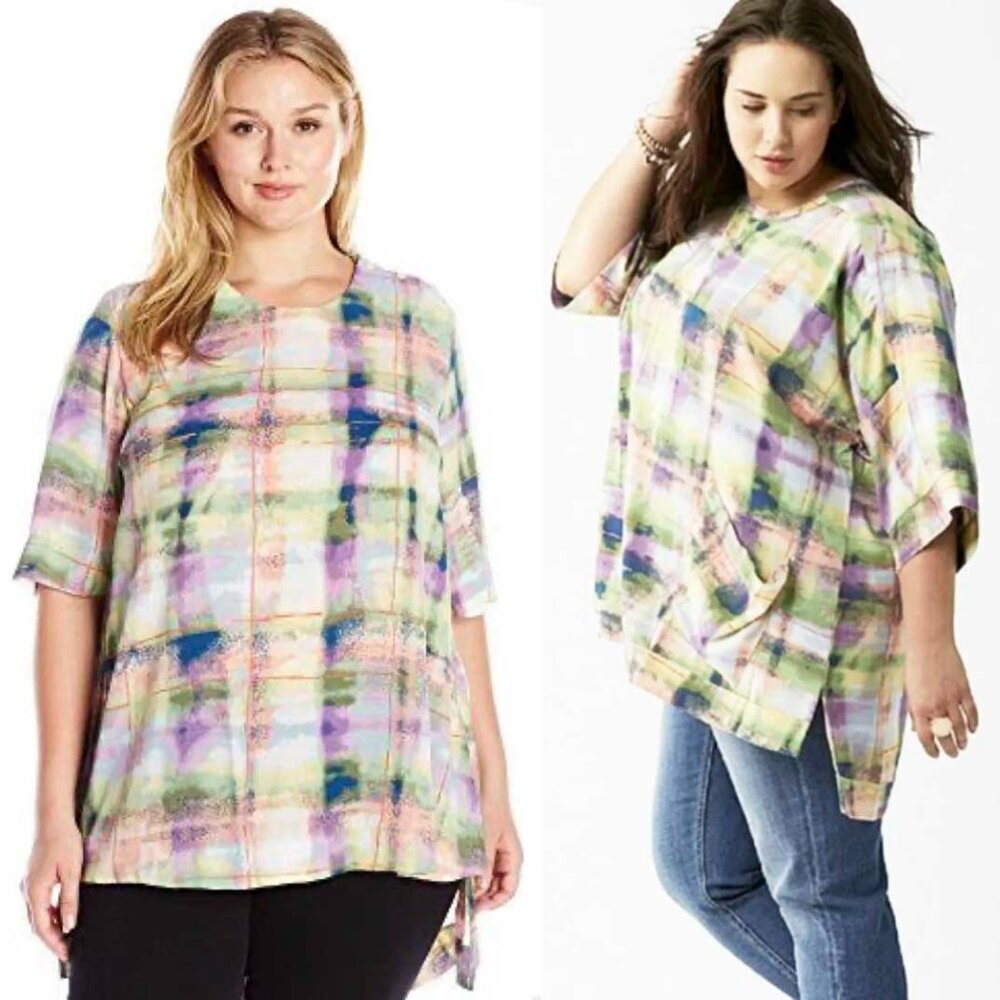 Melissa McCarthy Seven7 Multicolor Plaid Blouse